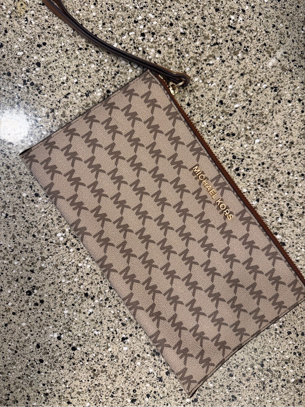 Michael Kors Brown Signature MK Logo Large Wristlet Clutch